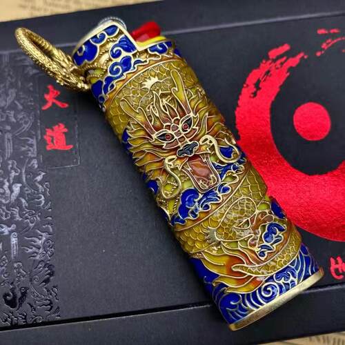 【战壕旗舰店】珐琅彩夜光神龙镀金镀银套壳一次性比克J3打火机套 - 封面