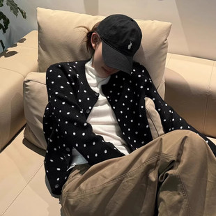 新款 春季 毛衣小外套早春上衣 女开衫 韩系温柔风ins撞色波点针织衫