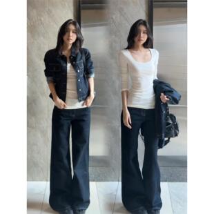 气质小香风显瘦别致休闲上衣潮 t恤女早秋辣妹修身 美式 覆古u领中袖