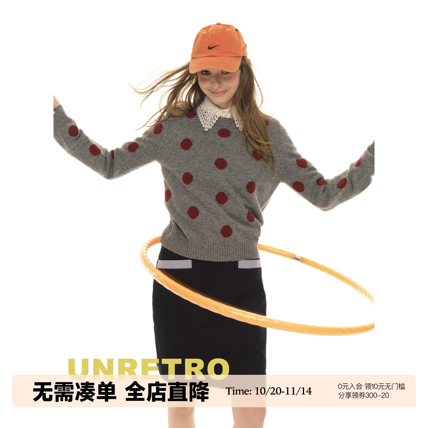 UNRETRO复古撞色波点羊毛毛衣女