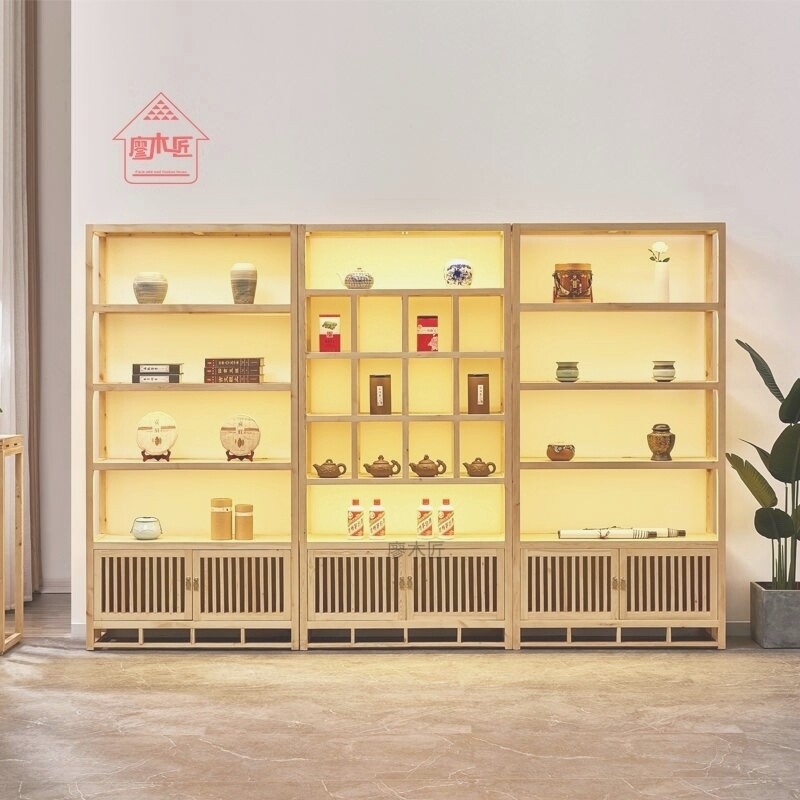 实木茶叶展示架松柜书架