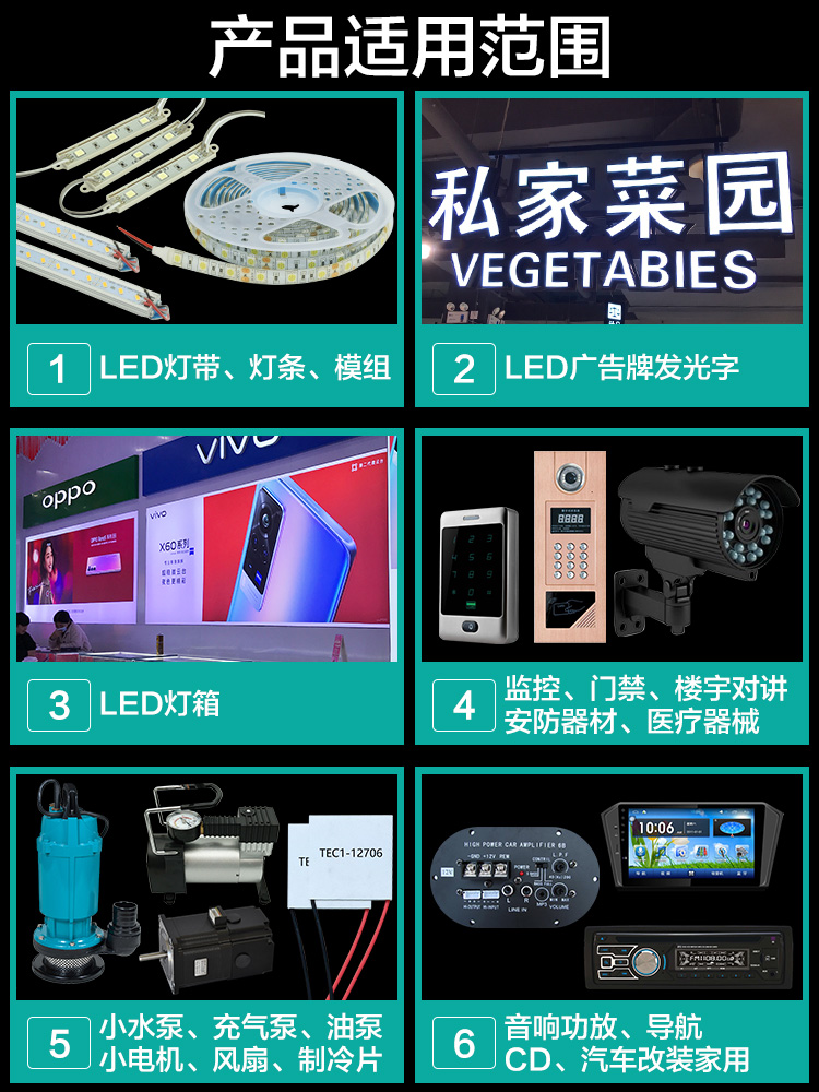 LED开关电源12V 5A10A20A30A40A灯带条箱100W200W变压器220V转12V