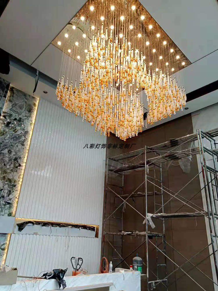 酒店大堂宴会厅灯KTV异形天花吊饰豪华别墅水晶玻璃水滴吊灯定制