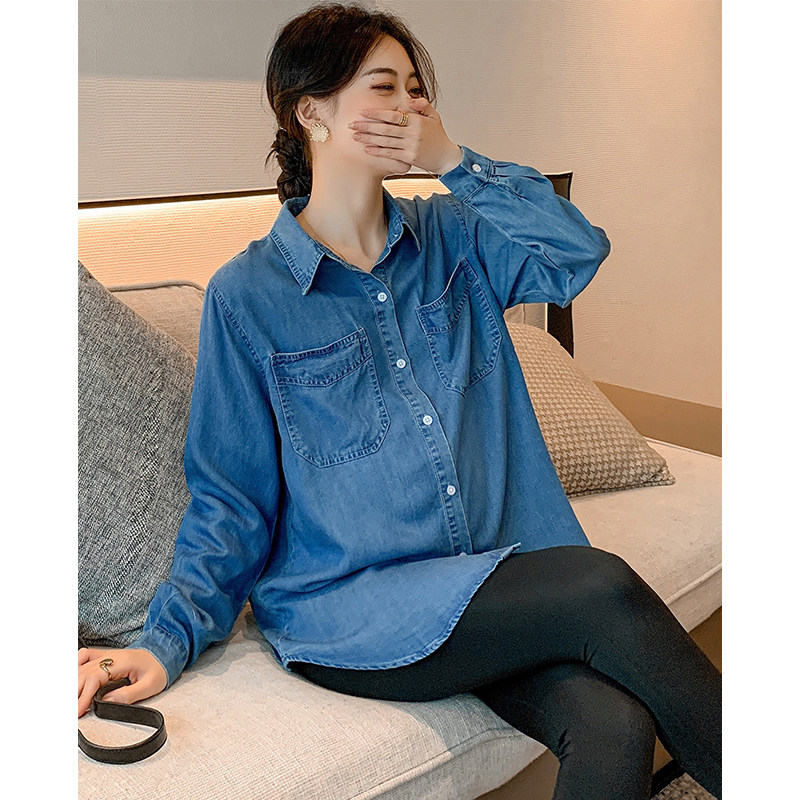 출산복 루즈한 텐셀 데님 셔츠 소프트 2023 봄 긴팔 다용도 캐주얼 셔츠 재킷 탑