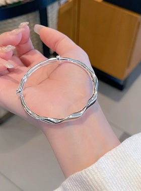莫比乌斯手镯女扭纹足银镯子百搭设计简约999纯银闺蜜送礼物时尚