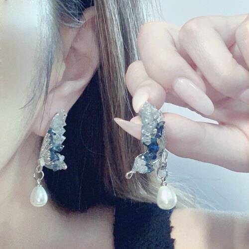 甜糖 破碎的美~超仙蝴蝶翅膀珍珠耳钉女小众设计感耳环气质925银