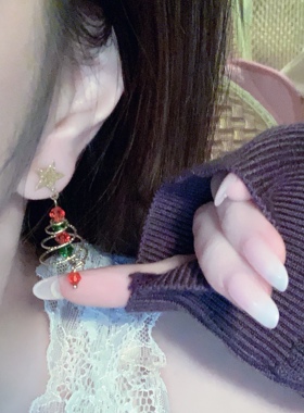 圣诞新年 小众设计圣诞节耳环女节日氛围彩色锆石圣诞树耳钉耳饰