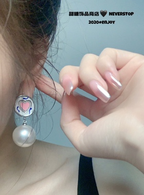 【Neverstop】新中式宫廷爱心手工天然气质珍珠淡水颗粒耳环耳钉