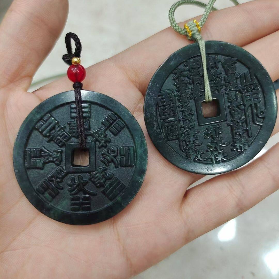 纯天然西藏药王石山鬼花钱吊坠挂件男女款玉石项链玉坠平安扣玉牌