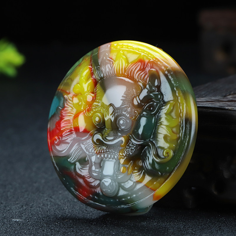 新疆和田玉皮带扣挂件腰佩天然七彩玉鸡血玉男士龙头腰挂玉石腰扣