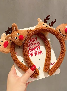 新款圣诞节羊羔毛发箍节日圣诞麋鹿头箍儿童成人发饰节日头饰品