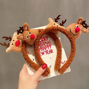 新款圣诞节羊羔毛发箍节日圣诞麋鹿头箍儿童成人发饰节日头饰品
