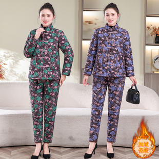 套装 冬季 加厚棉衣棉裤 妈妈装 中老年女盘扣加绒保暖棉服两件套 新款