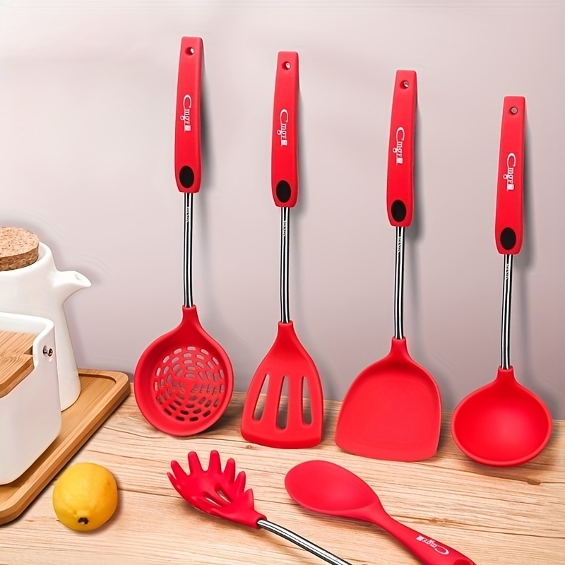 热情红硅胶锅铲家用厨房炒菜铲不粘锅专用炒勺汤勺漏勺耐高温厨具