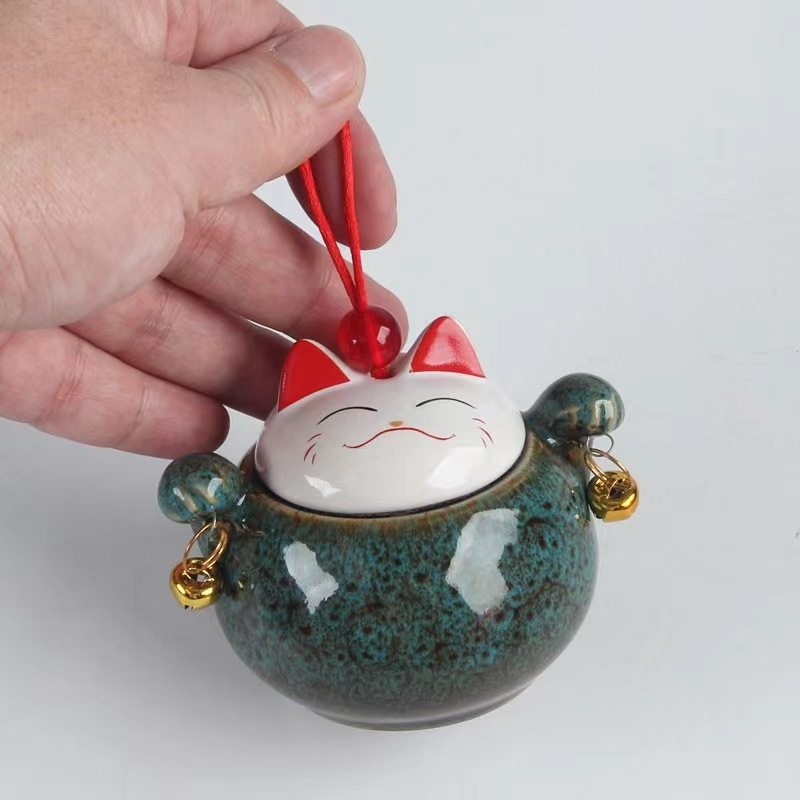 招财猫茶叶罐陶瓷迷你铃铛小罐子开业伴手礼礼品香粉罐便携密封罐