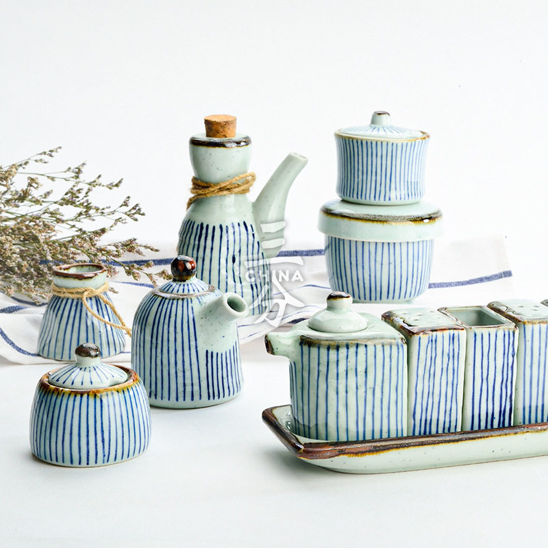 倒油壶酱油壶醋壶味壶调料壶和风创意手绘盐罐辣椒醋面馆餐厅醋壶