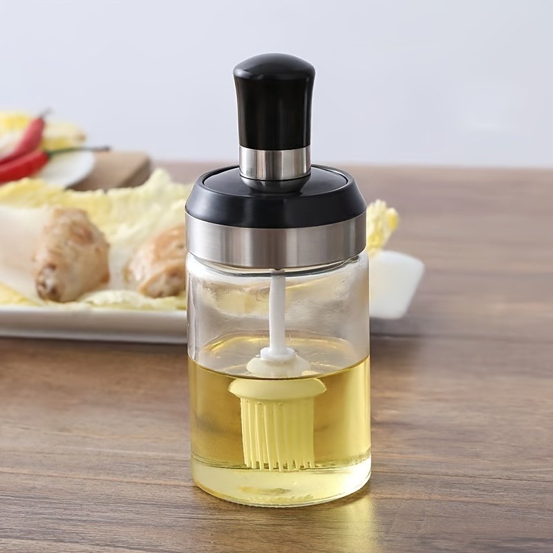 玻璃瓶油壶刷子组合调料瓶厨房勺盖一体酱油醋控量分装油瓶调料罐