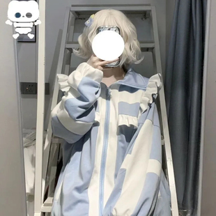 日系软妹学院风开衫卫衣女可爱学生宽松春秋新款荷叶边洛丽塔外套