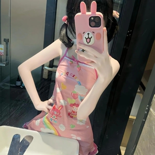 夏季ins甜美可爱童趣服女儿服日系mp复刻吊带连衣裙彩虹草莓a字裙