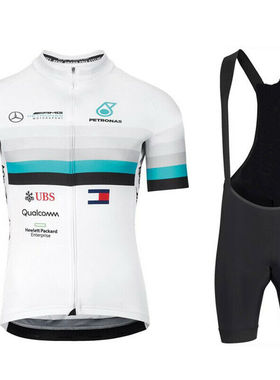 2022年 FF1 RS Benz白色自行车夏季骑行服短袖上衣背带短裤男女款