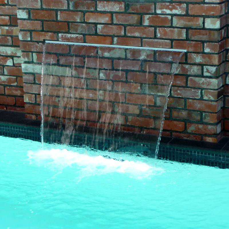 语桐泳池不锈钢瀑布出水口pool waterfall庭院水景流水水幕墙水槽