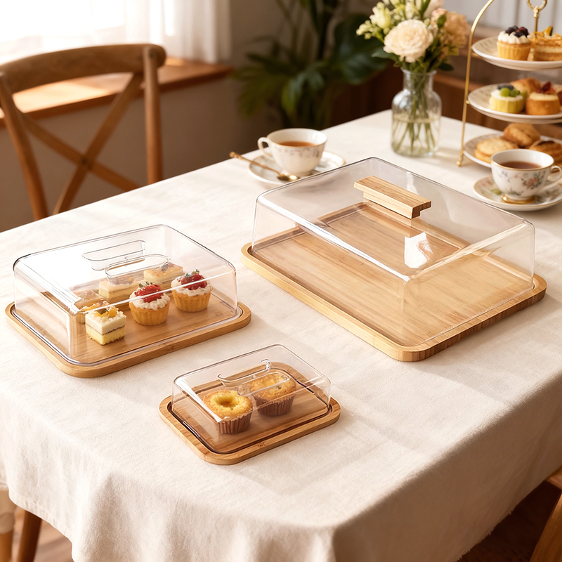 高透明亚克力展示塑料防尘蛋糕盖水果点心西点托盘罩长方形平盖子