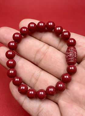 天然原矿真朱砂手链情侣款弹力绳新年红色喜庆礼物首饰饰品紫金砂