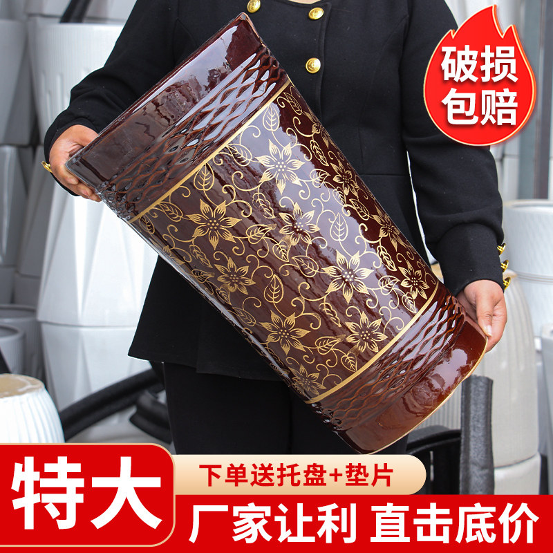 现代中式陶瓷大口径花盆家用客厅种树天堂鸟发财树厂家直销送托盘