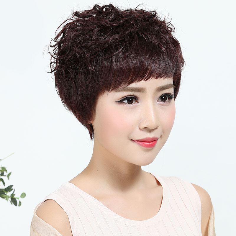 2023假发女短发全真发全手织中老年妈妈女士短卷发假发套蓬松逼真