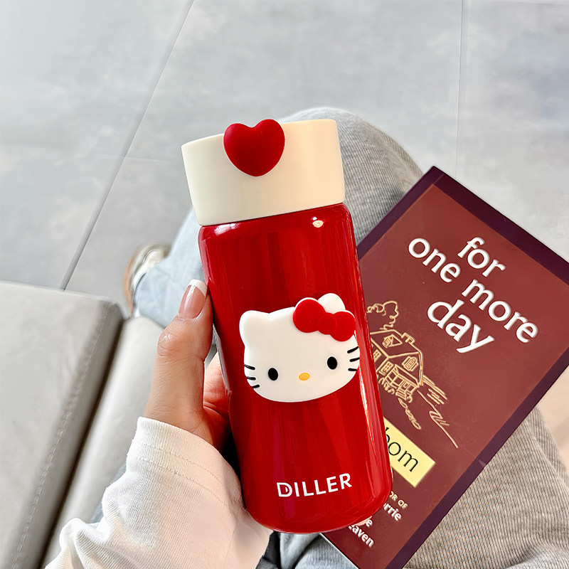 官网正hello哈喽kitty保温杯小巧可携式迷你KT猫带茶隔水杯女生高