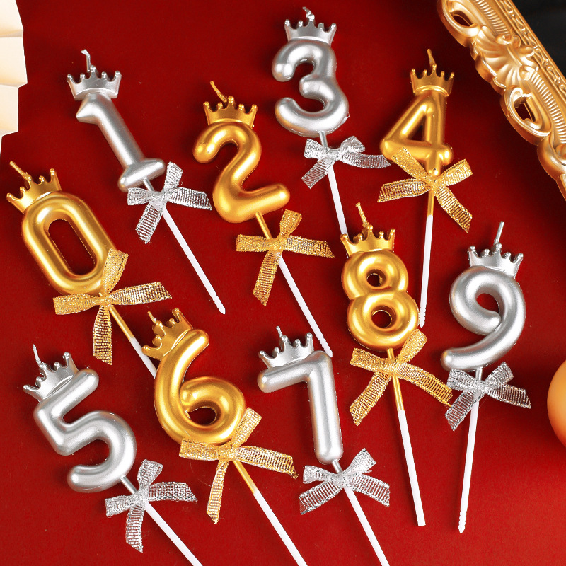 网红皇冠蝴蝶结数字0-9蜡烛插件生日蛋糕装饰周岁甜品台派对装扮