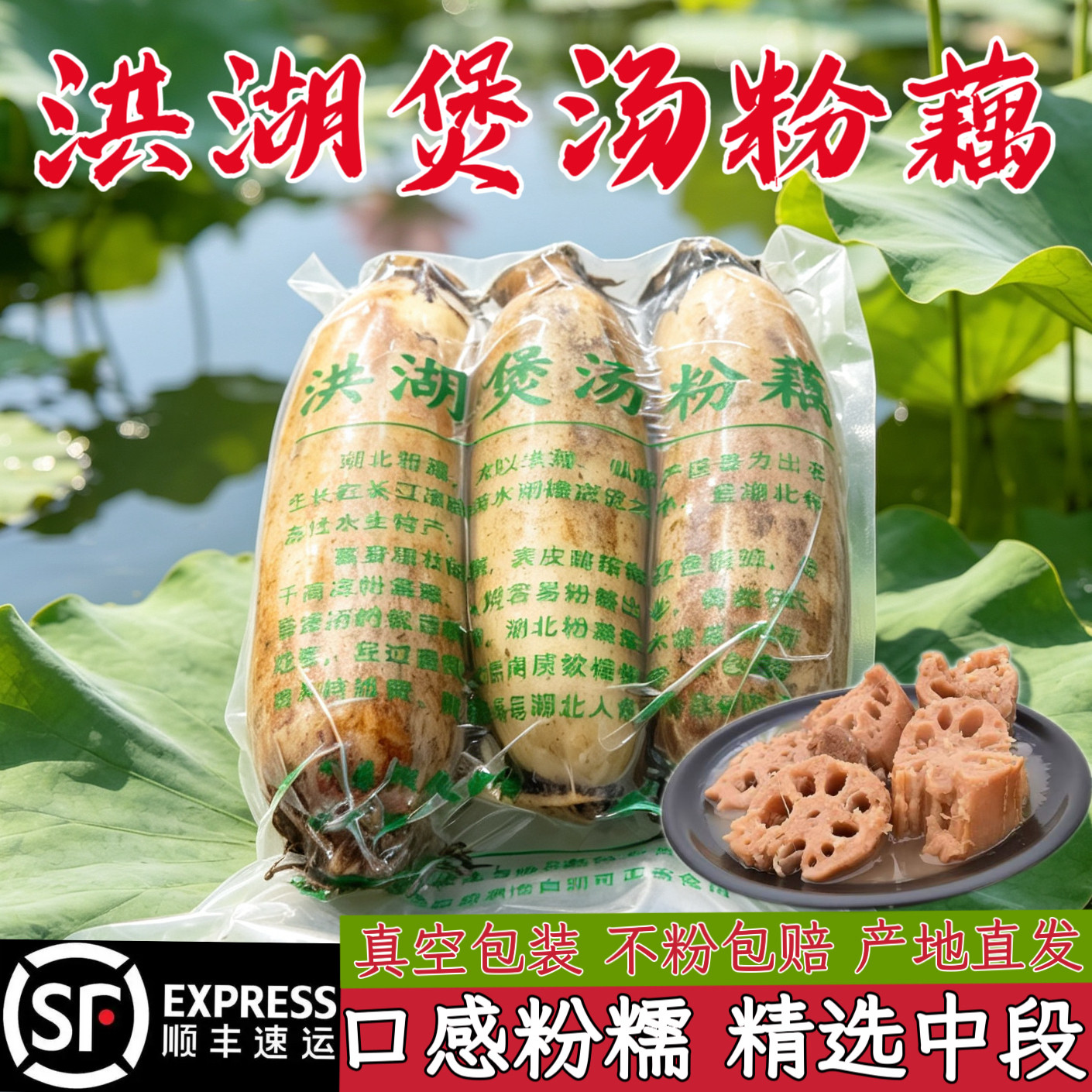 洪湖煲汤粉藕真空装新鲜莲藕粉糯拉丝湖北特产糯米藕炖汤粉藕顺丰