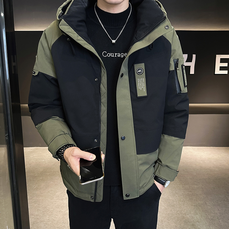 90绒工装拼接羽绒服男冬季2025新款连帽加厚保暖潮牌冲锋衣男外套