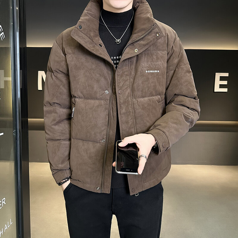 轻薄男士羽绒服冬季2025新款潮牌麂皮加厚保暖防寒服皮夹克外套男