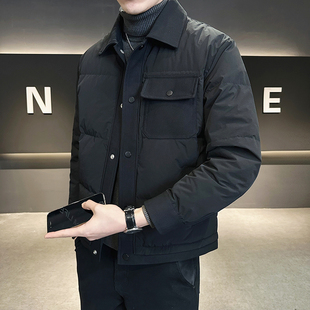 短款 2025潮流90绒防寒服修身 翻领保暖外套男 新款 轻薄羽绒服男冬季