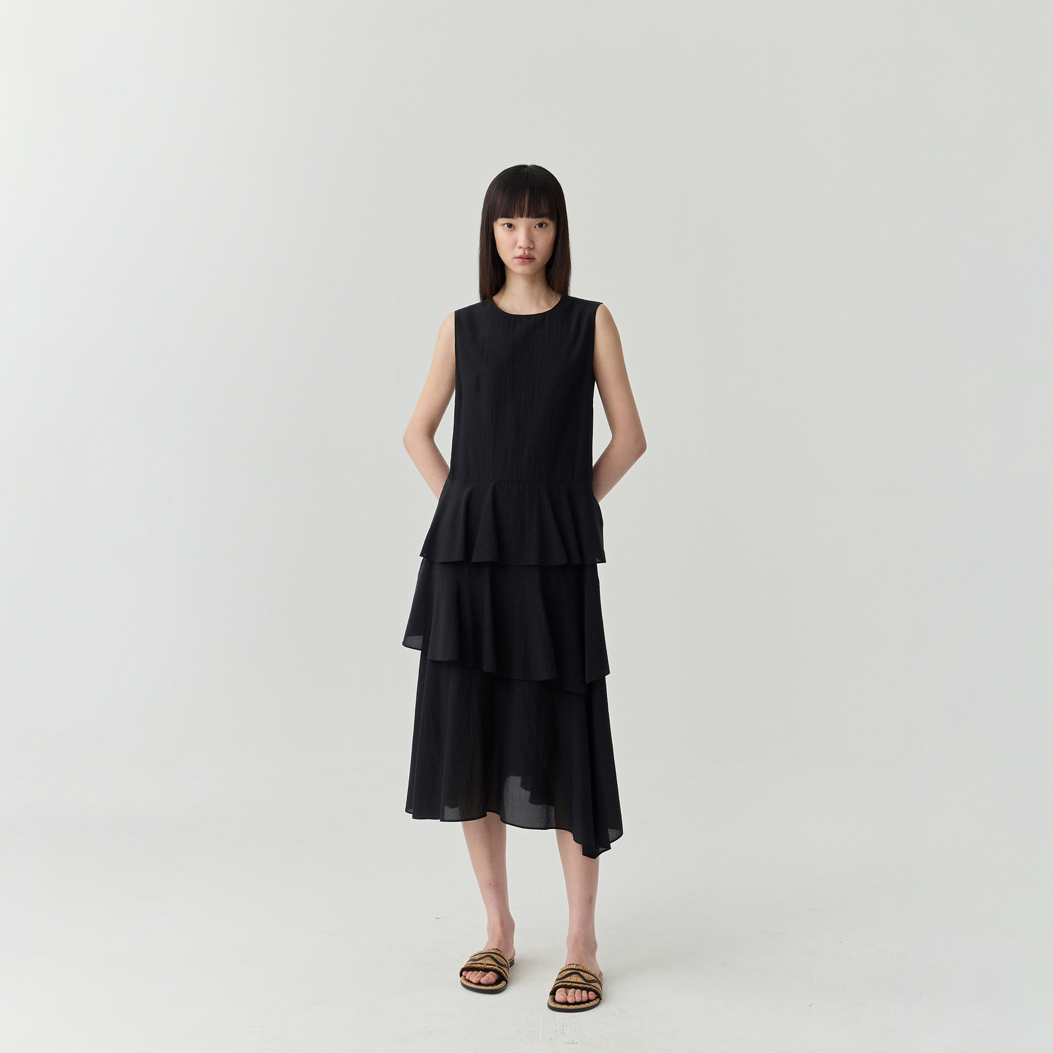 RUMERE/戎美-神薄三醋酸【凉感/丝滑/抗皱】手工建筑层摆/连衣裙