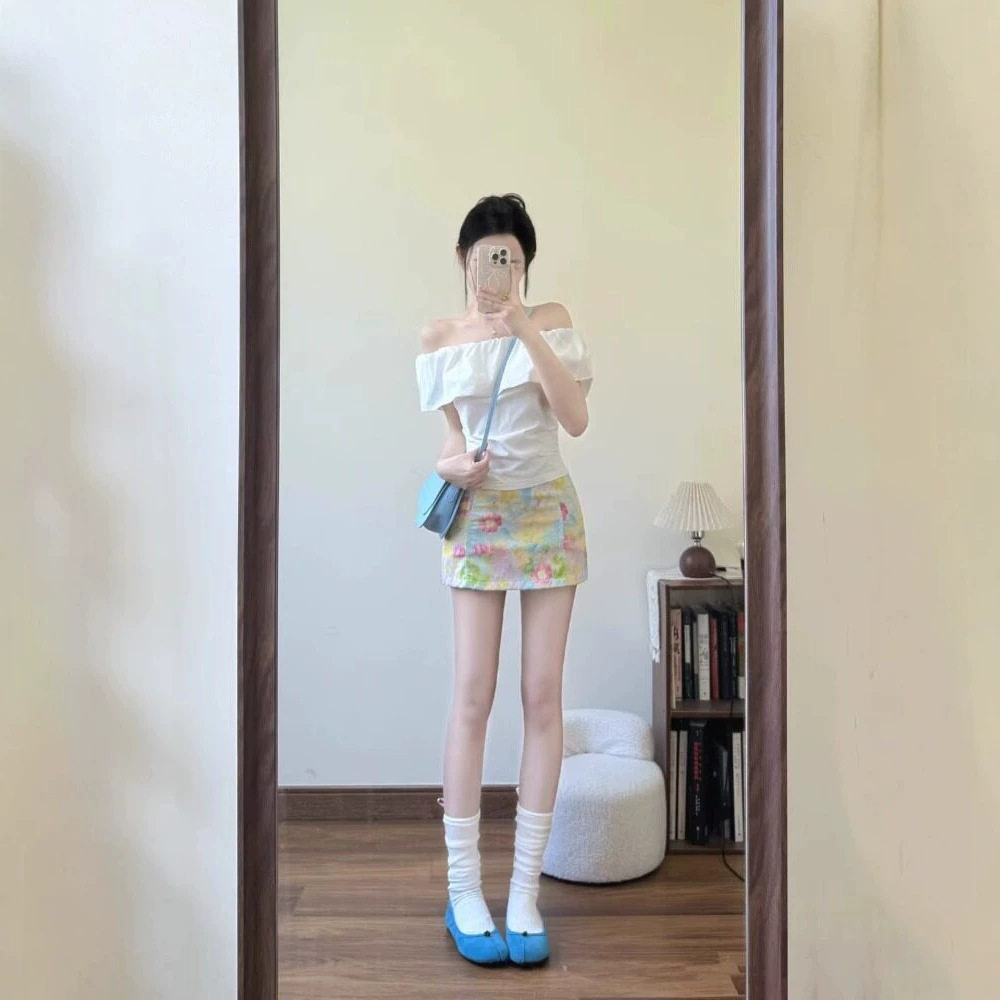 度假风多巴胺碎花半身裙女夏季小个子高腰修身百搭A字包臀短裙子