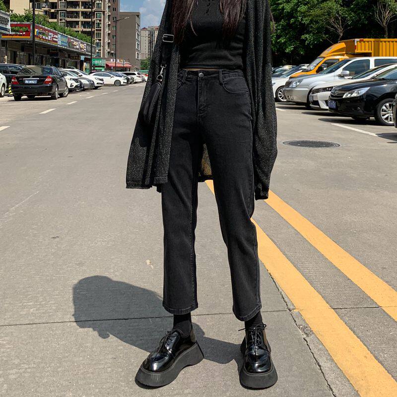 黑色牛仔裤女2025春夏新款高腰九分直筒百搭显瘦烟管chic裤子春秋