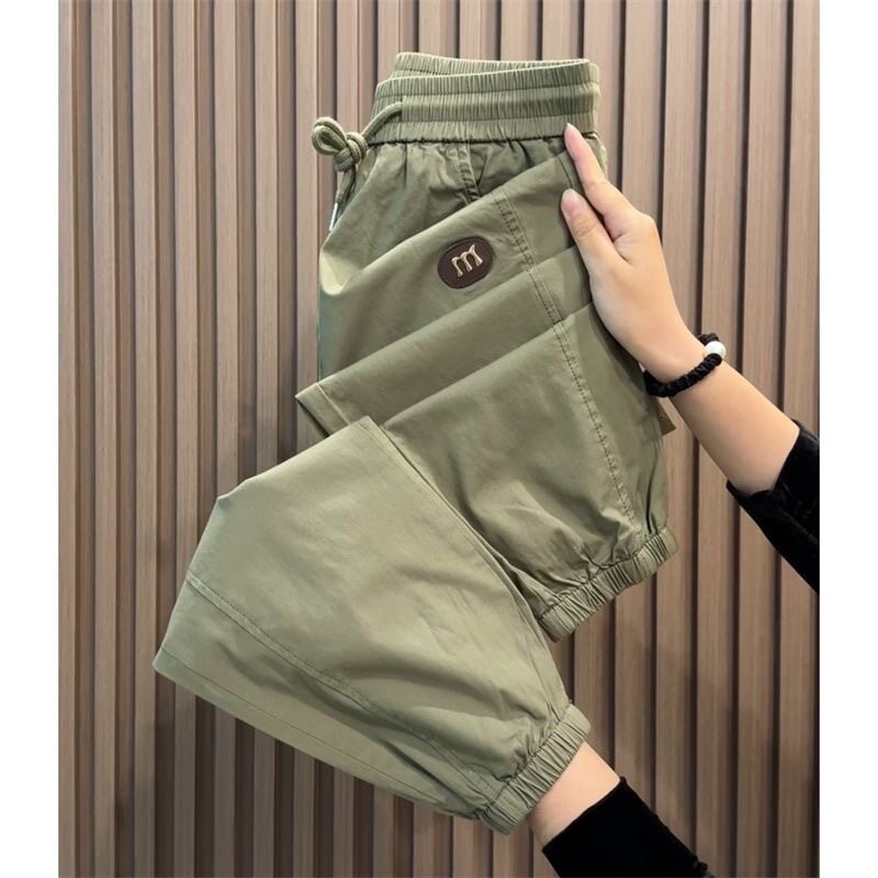 夏季冰丝薄款休闲裤男士夏天潮流宽松束脚九分运动工装裤子男长裤