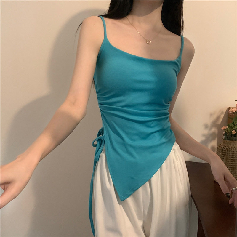 不规则开叉显瘦吊带背心女夏季系带设计感内搭带胸垫外穿甜辣抹胸