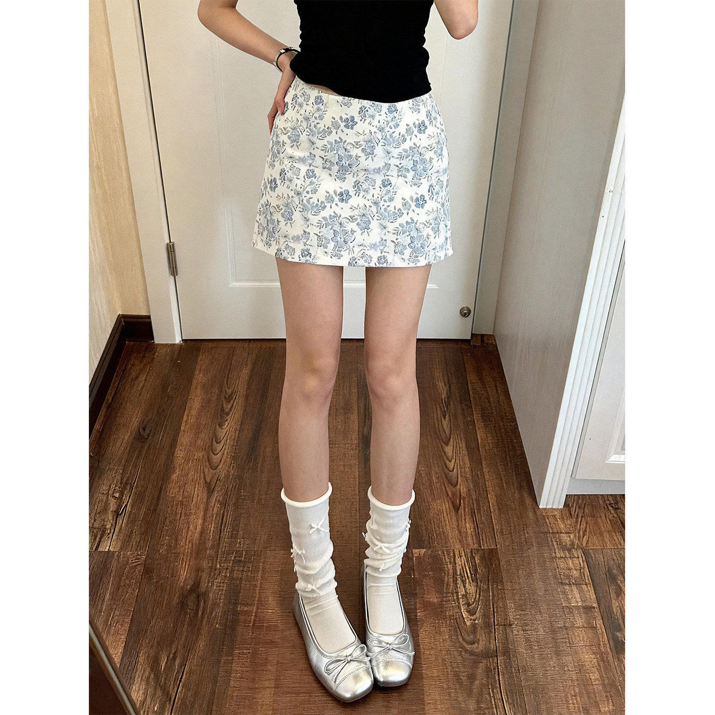 大码胖mm蓝色碎花半身裙女2026春夏高腰防走光小个子a字包臀短裙