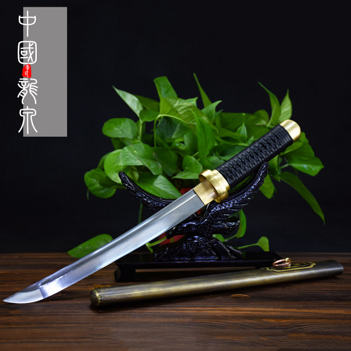 龙泉刀剑手工锻造短刀花纹钢一体唐横刀铜鞘绣春刀军刀收藏未开刃