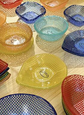 韩国Eding彩色复古方格玻璃花纹耐热材质迷你小碟蘸料小碟