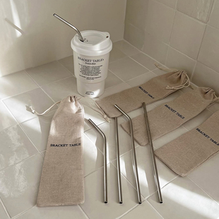 韩国代购bracket table杯盖吸管玻璃不锈钢吸管配件ins博主同款