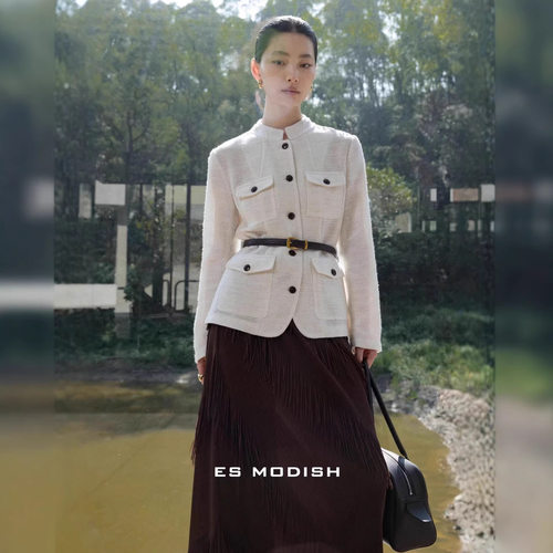 ES MODISH 春季新品复古工装单排扣衬衫外套老钱风休闲外套配腰带