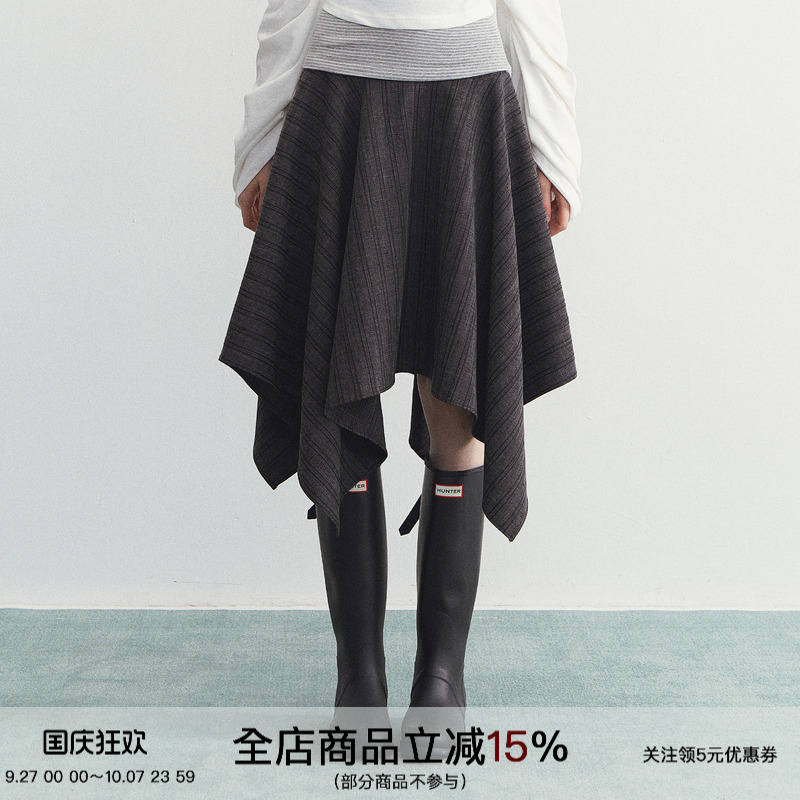 SPEAR YOUTH“不过尔尔”设计感不规则格纹半身裙高腰显瘦裙子
