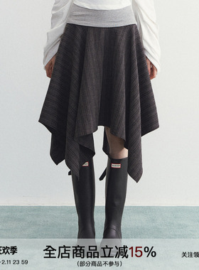 SPEAR YOUTH“不过尔尔”设计感不规则格纹半身裙高腰显瘦裙子