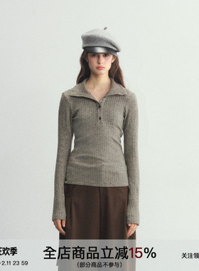 SPEAR YOUTH“绿松石woo”半开领多造型亨利领修身坑条针织衫毛衣