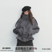 SPEAR YOUTH“松间步月”50%羊毛绑带收腰大衣加厚立领外套上衣冬