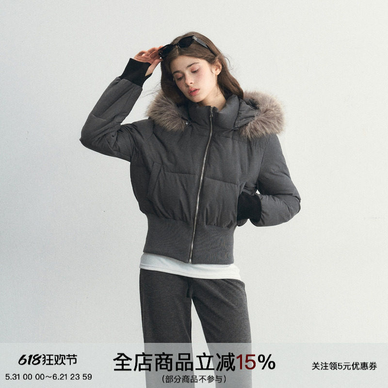 SPEAR YOUTH“浪漫定格”90白鸭绒可拆卸连帽针织收腰羽绒服外套